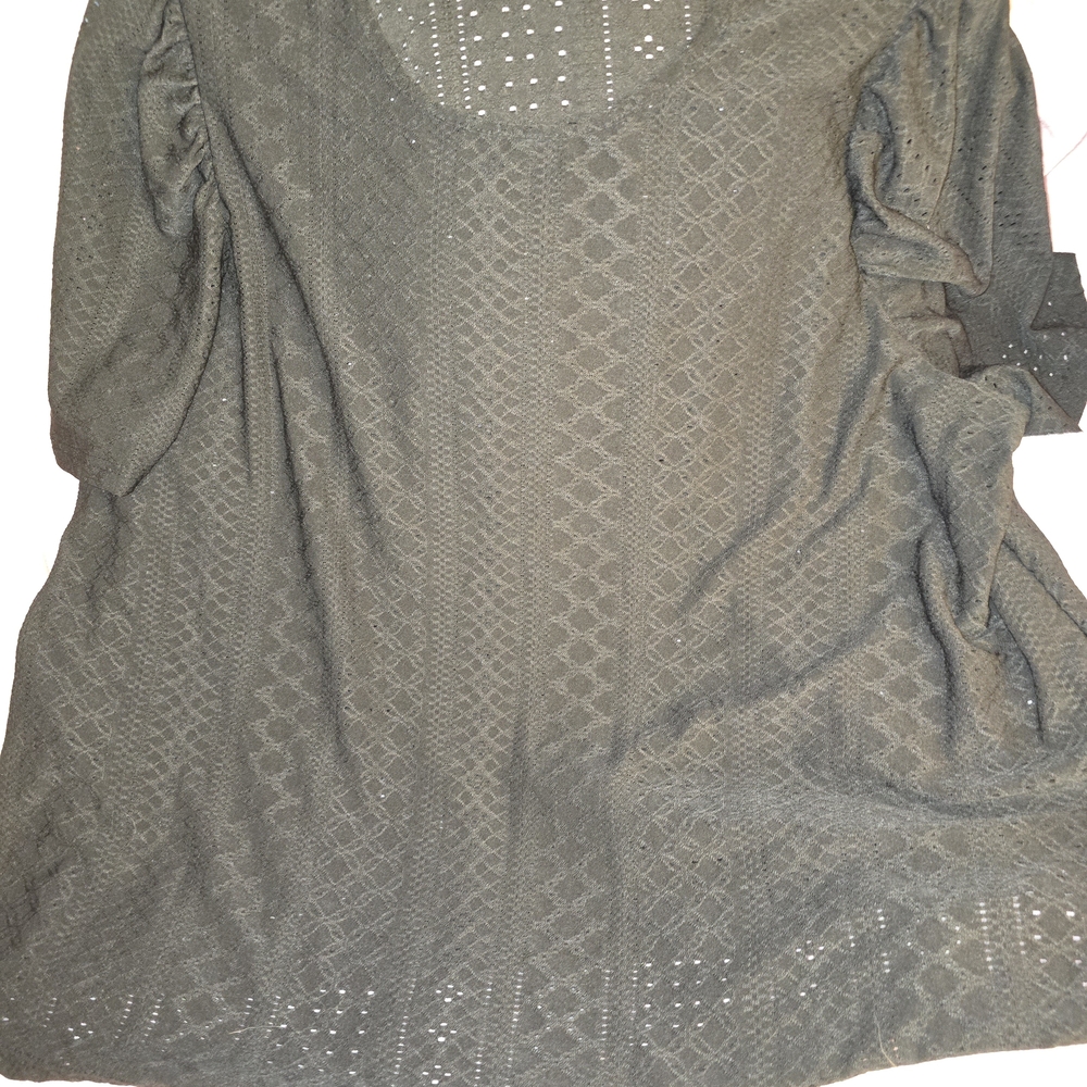 SHEIN Green Ribbed 3/4 Sleeve Blouse
